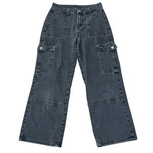 FLVSUN Washed Black Denim Wide Leg Cargo Jeans Size Medium